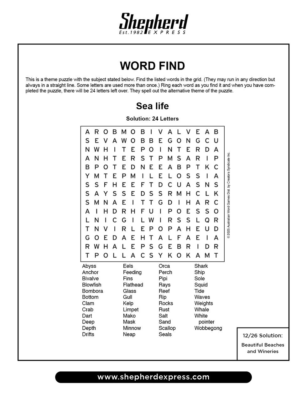 Word Find: January 2, 2025